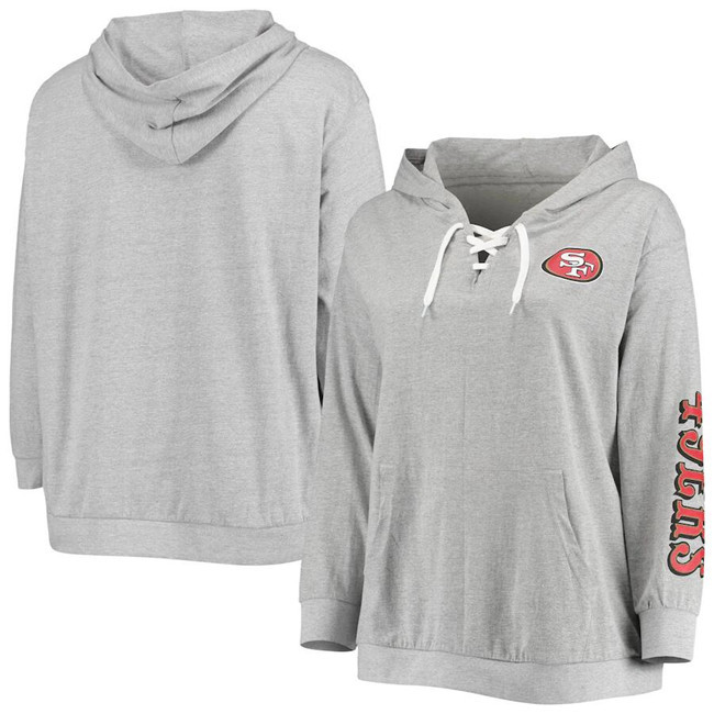 Women's San Francisco 49ers Heathered Gray Plus Size Lace-Up Pullover Hoodie